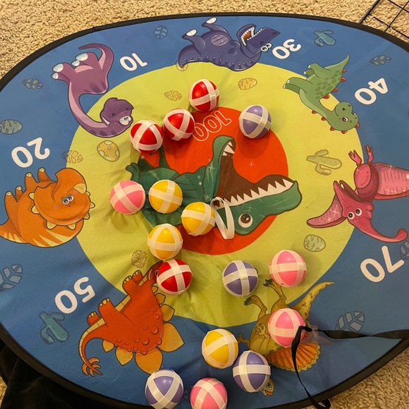 TOMYOU 26" Dart Board for Kids with 16 Sticky Balls, Double Sided Dinosaur toy - Picture 2 of 4